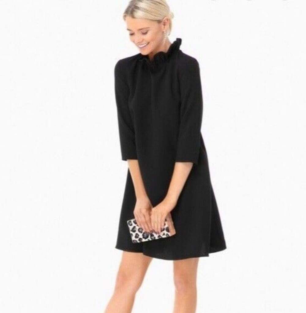 Tuckernuck Pomander Place Daphne Dress Black Size Large Long Sleeve Mini Tie Bow